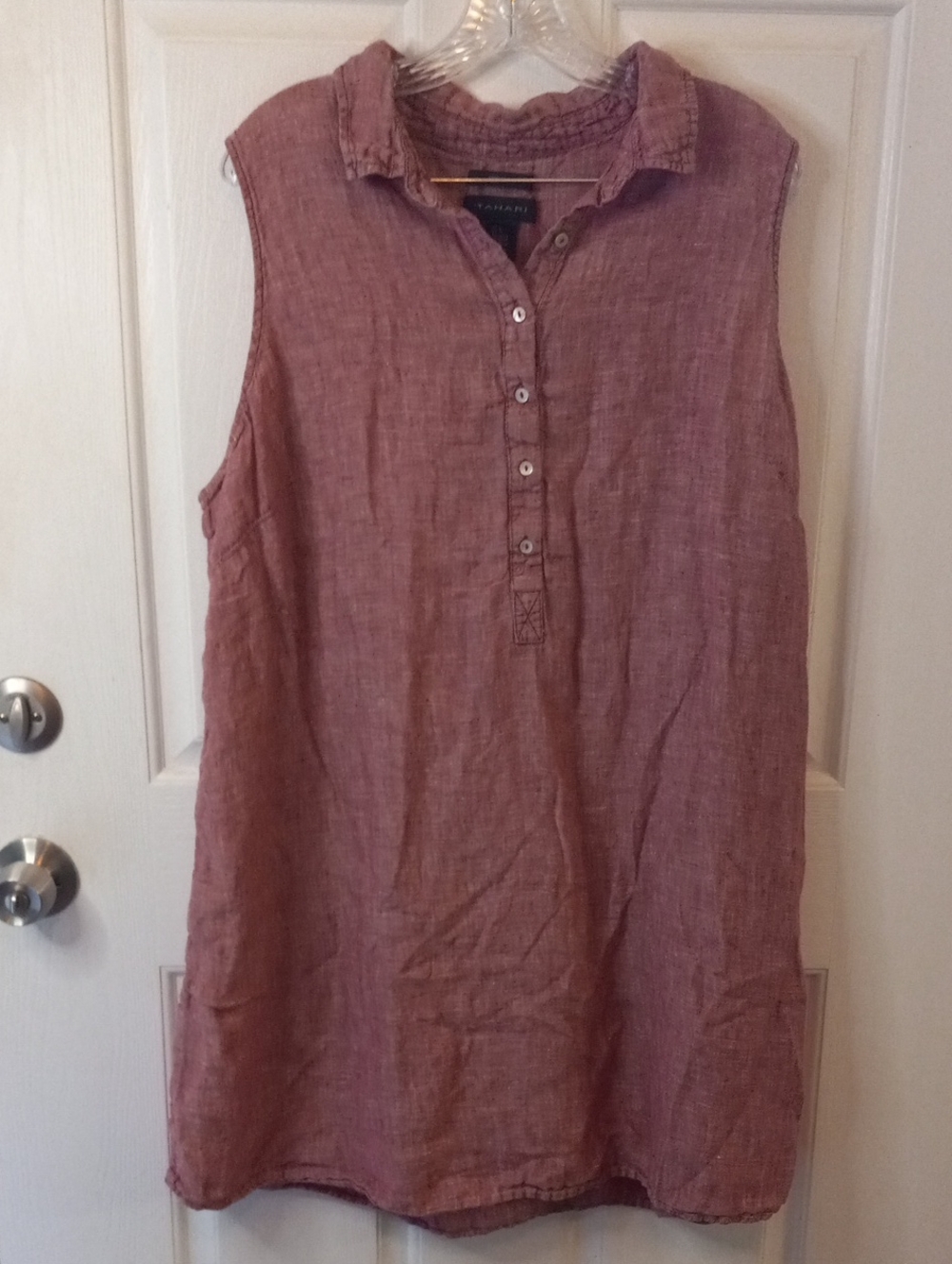 Tahari 3X Plus Size 100% Linen Blouse Shirt Tunic Top Sleeveless Red